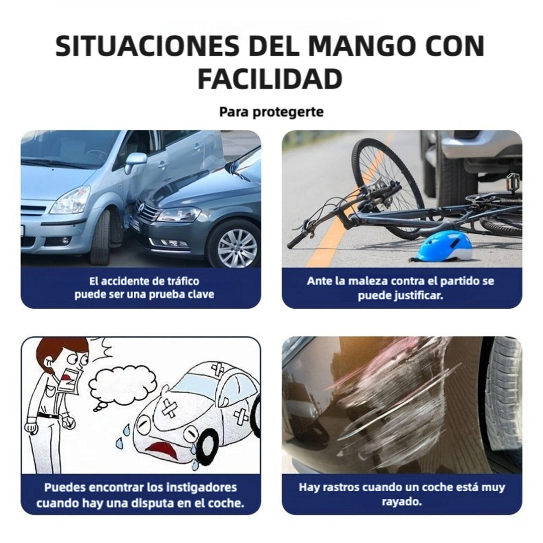 Cámara de Panel Frontal y Posterior de 3 Canales con Soporte - Grabación en Alta Definición, Visión Nocturna, Función de Bloqueo, y Grabación en Bucle - CV006