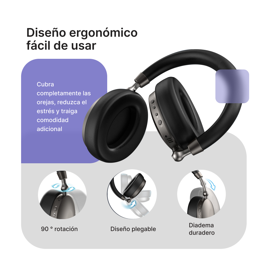 Auriculares Diadema Bluetooth con Sonido de Alta Fidelidad y Cancelación de Ruido Activa -BM002 - Yesmart