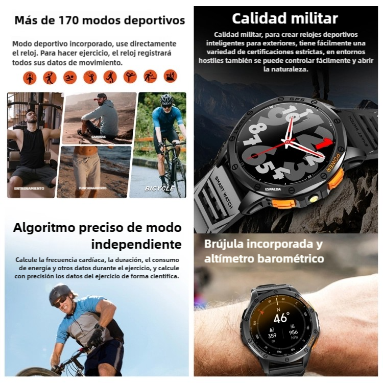 Reloj inteligente Deportivo GPS con Brújula, Altímetro y Llamadas Bluetooth -SW022 - Yesmart