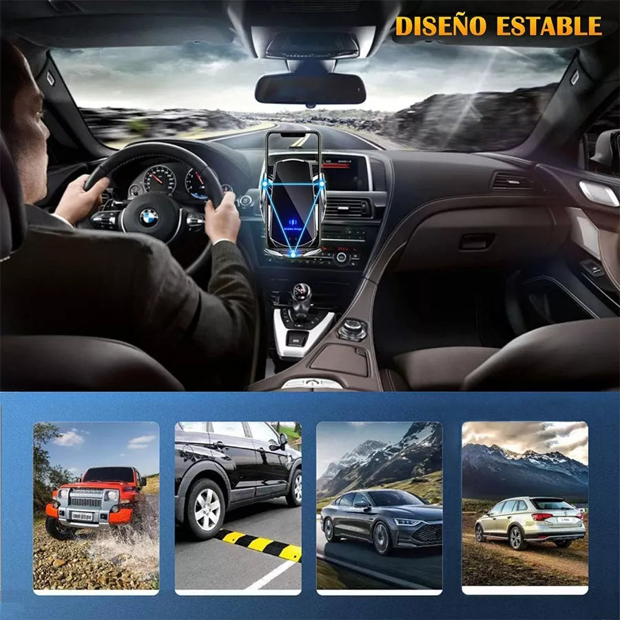 Cargador de Coche Inalámbrico 2 en 1 con Sujeción Automática y Soporte Giratorio 360° para Teléfonos CI008 - Yesmart