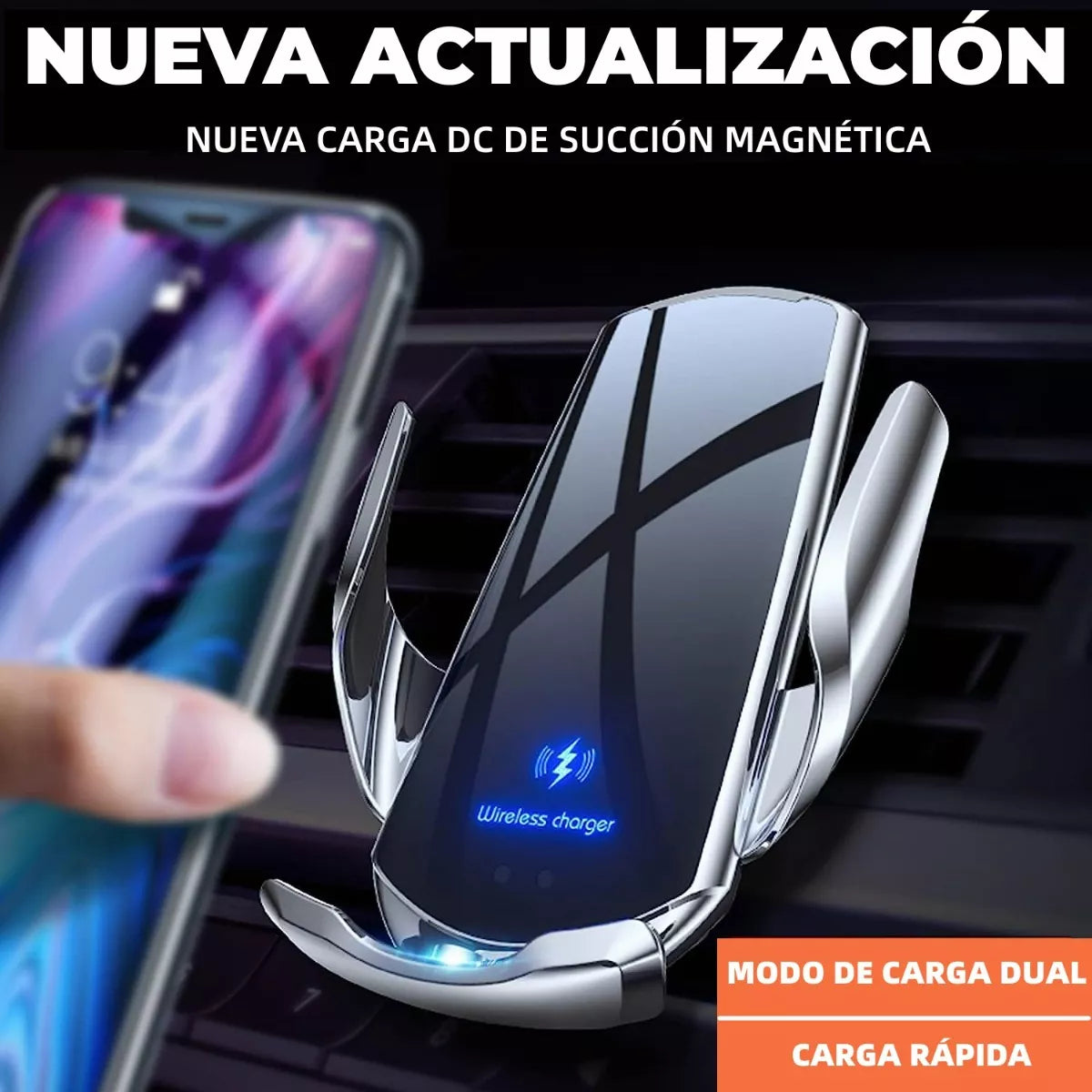 Cargador de Coche Inalámbrico 2 en 1 con Sujeción Automática y Soporte Giratorio 360° para Teléfonos CI008 - Yesmart