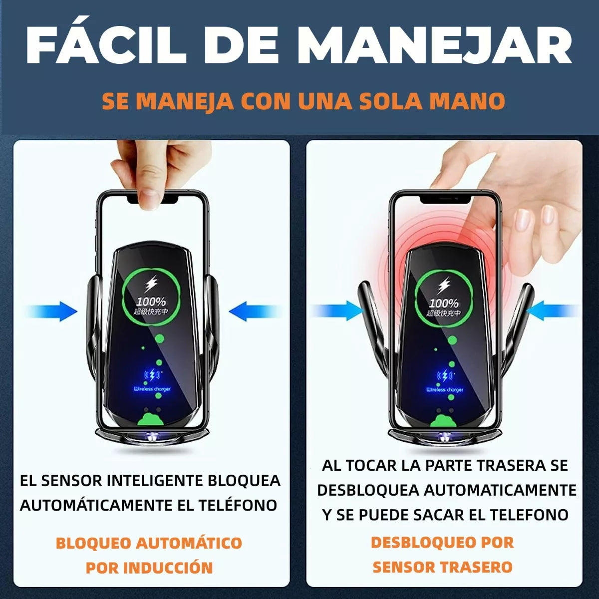 Cargador de Coche Inalámbrico 2 en 1 con Sujeción Automática y Soporte Giratorio 360° para Teléfonos CI008 - Yesmart