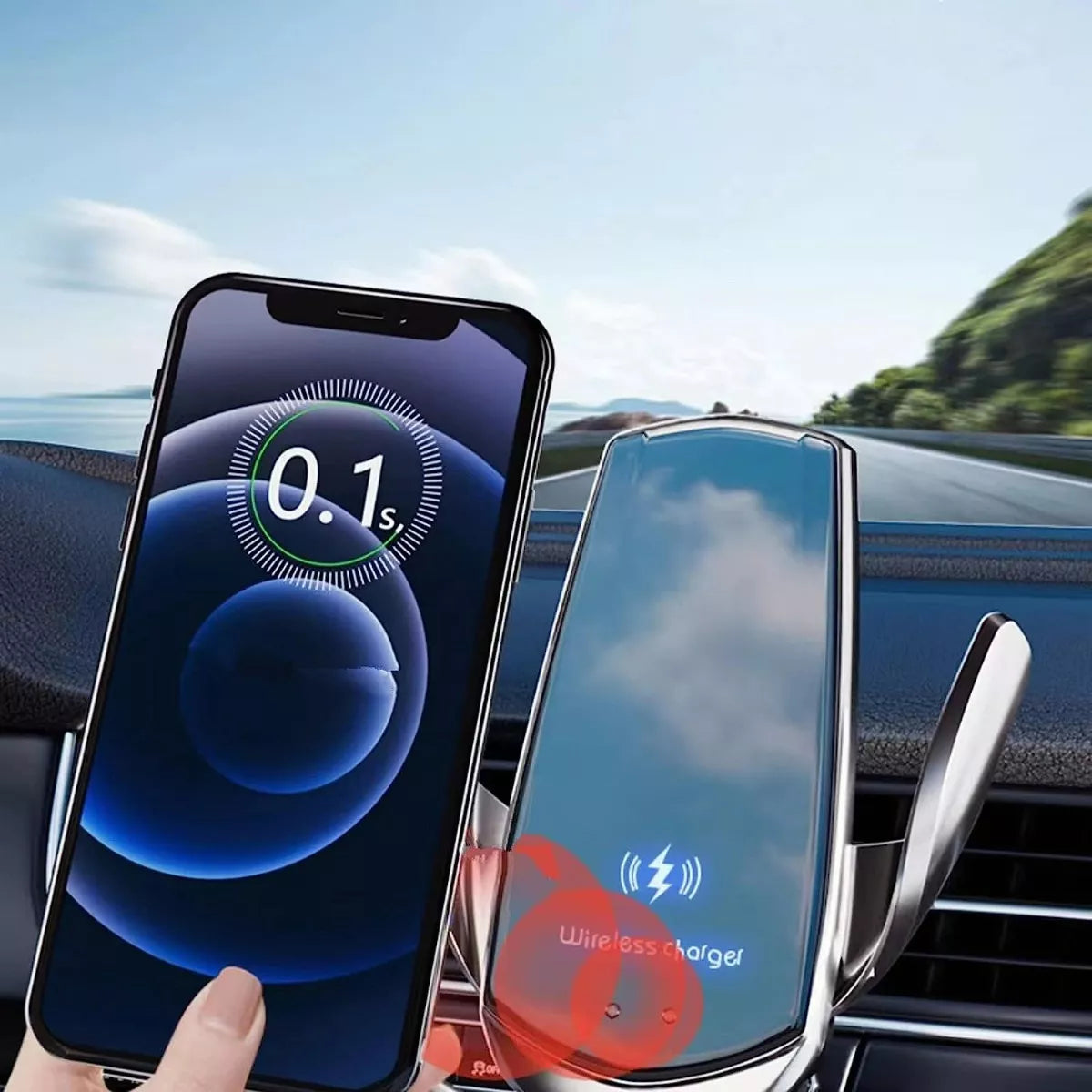 Cargador de Coche Inalámbrico 2 en 1 con Sujeción Automática y Soporte Giratorio 360° para Teléfonos CI008 - Yesmart