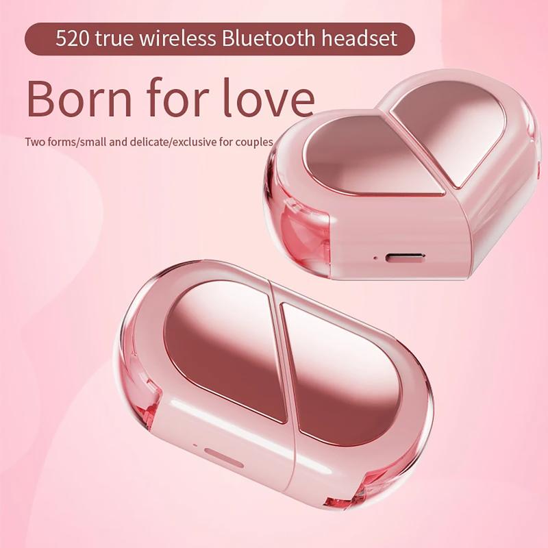 Auriculares Inalámbricos con Forma de Corazón, Mini Audífonos Bluetooth para Niñas y Mujeres, Diseño Pequeño y Ligero con Cancelación de Ruido y Estuche Transformable BH039