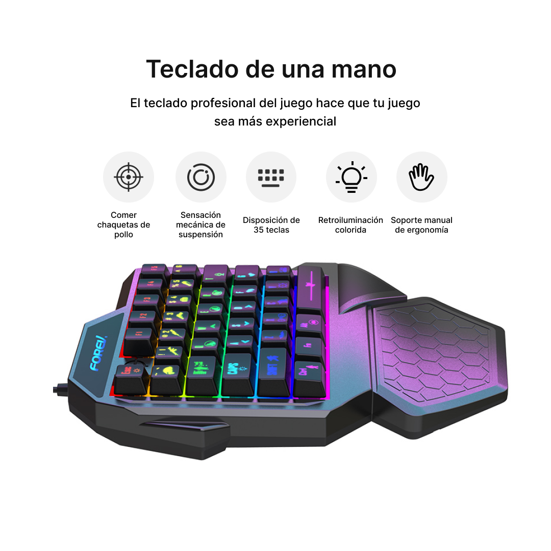 Teclado Gaming de una Mano, Retroiluminado con Diseño Ergonómico, 35 Teclas y Respuesta Rápida KM001 - Yesmart