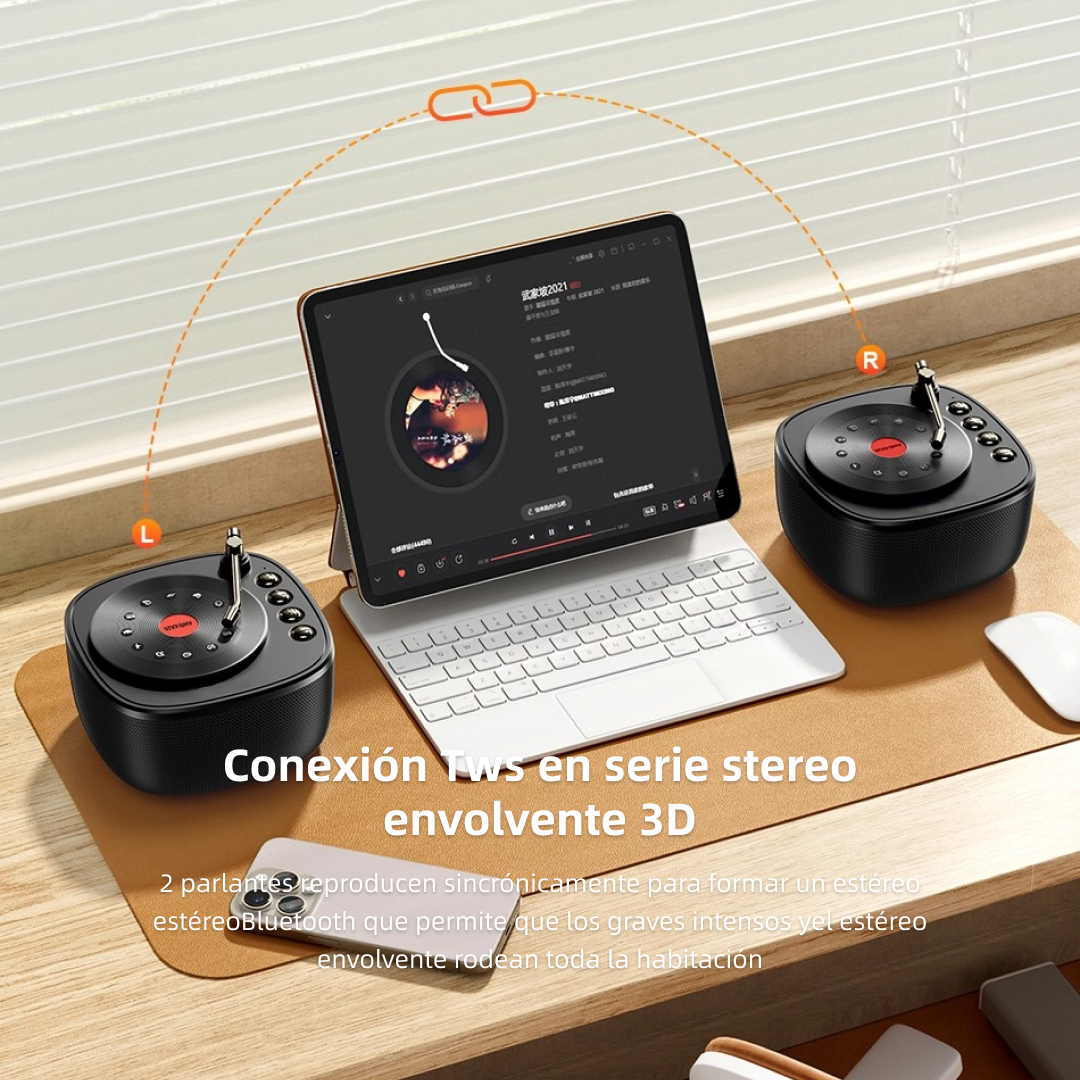 Altavoces portátiles retro CD burning doble cuerno stereo TF card Speaker box -BS008 - Yesmart