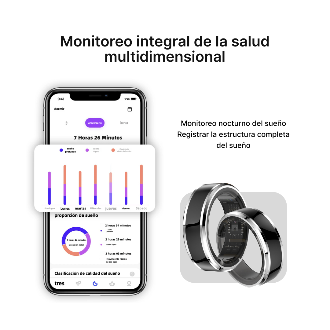 Anillo Inteligente 5ATM, Monitor de Salud con Ritmo Cardiaco, Oxígeno en Sangre y Seguimiento del Sueño, Compatible con Android e iOS SW011 - Yesmart