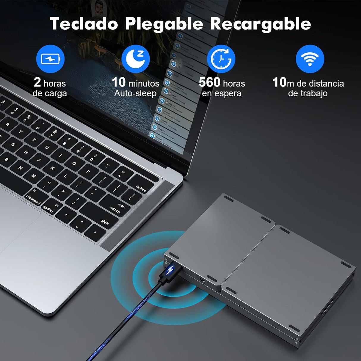 Teclado Inalámbrico Plegable con Touchpad Bluetooth, Ultra Delgado y Recargable, Compatible con iOS, Windows y Android (Gris Oscuro) KM004 - Yesmart