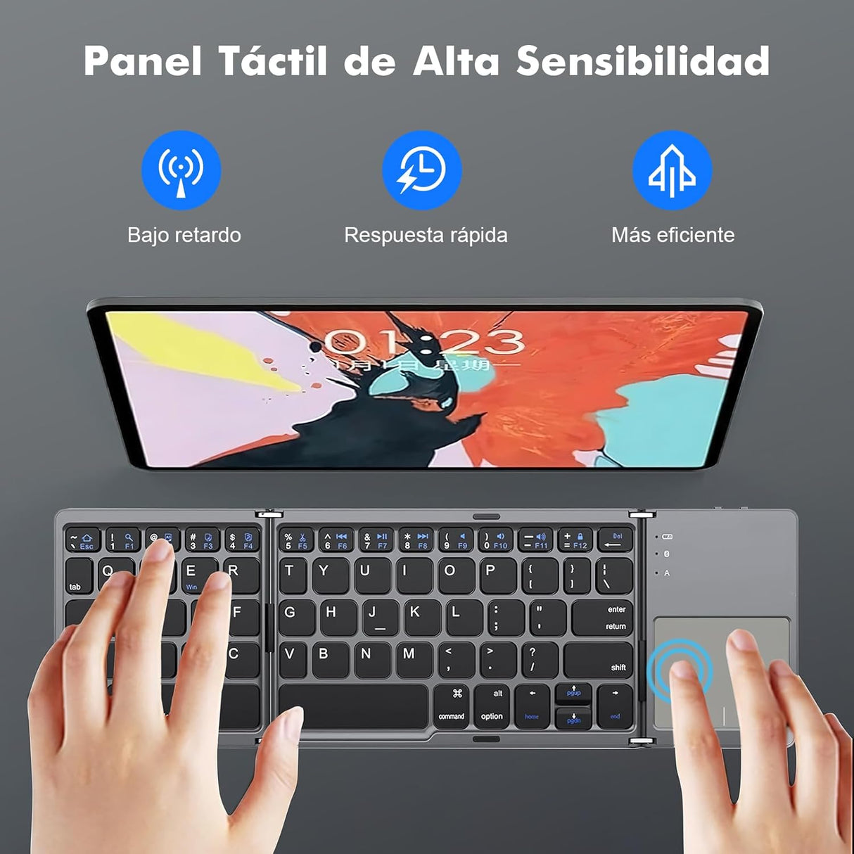 Teclado Inalámbrico Plegable con Touchpad Bluetooth, Ultra Delgado y Recargable, Compatible con iOS, Windows y Android (Gris Oscuro) KM004 - Yesmart