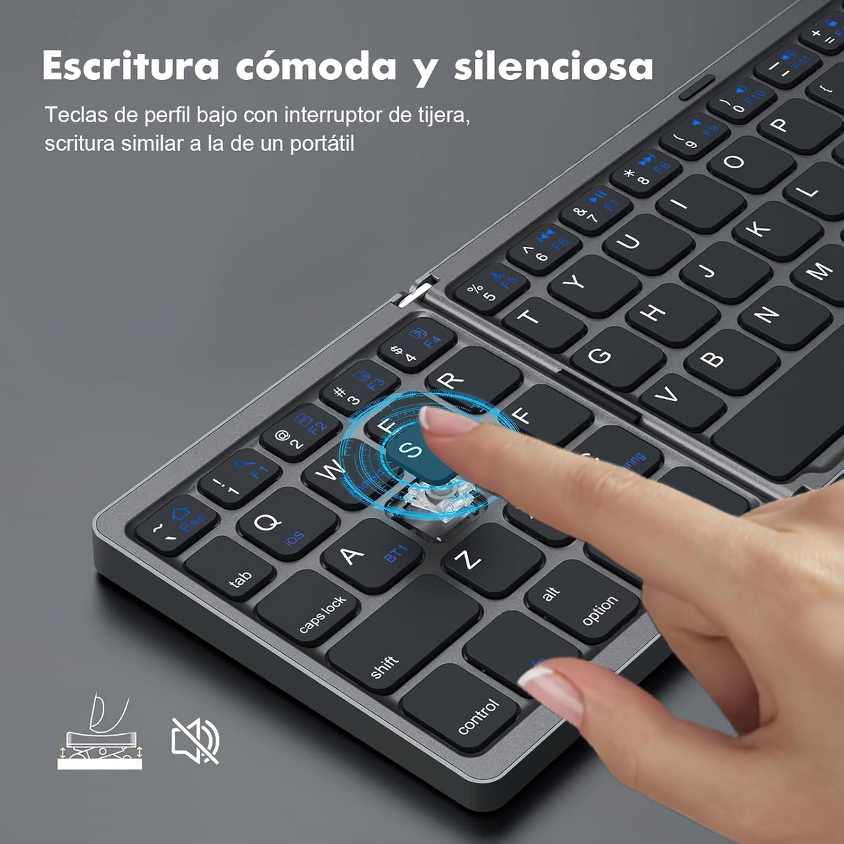 Teclado Inalámbrico Plegable con Touchpad Bluetooth, Ultra Delgado y Recargable, Compatible con iOS, Windows y Android (Gris Oscuro) KM004 - Yesmart