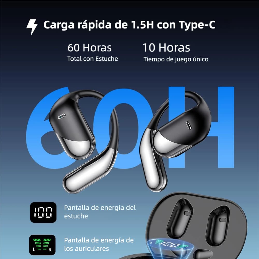 Audifonos Traductores con IA en Tiempo Real, 144 Idiomas, Bluetooth 5.4 OWS, para iOS y Android - Negro BH055