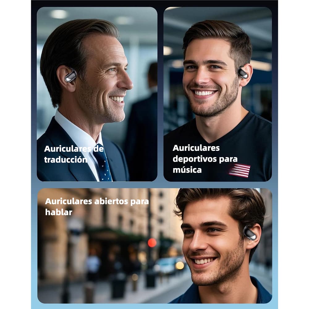 Audifonos Traductores con IA en Tiempo Real, 144 Idiomas, Bluetooth 5.4 OWS, para iOS y Android - Negro BH055