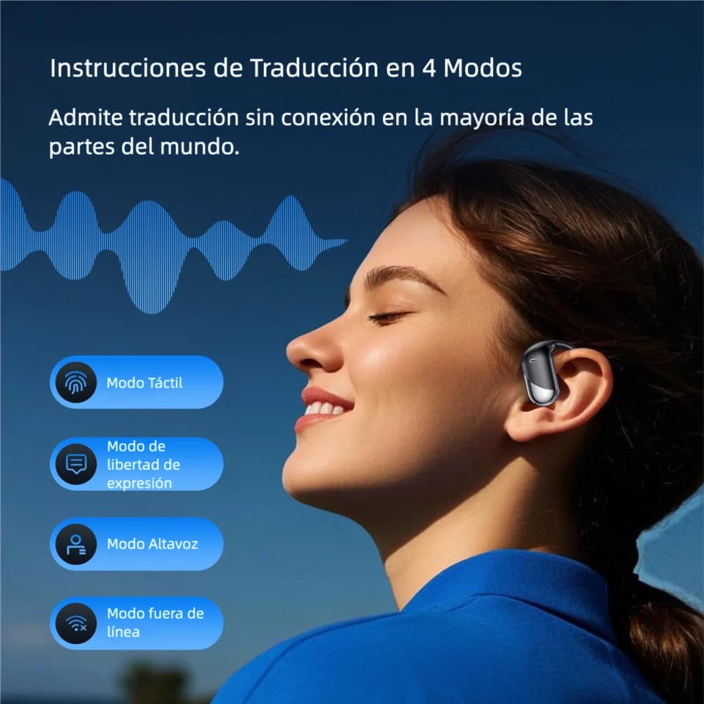 Audifonos Traductores con IA en Tiempo Real, 144 Idiomas, Bluetooth 5.4 OWS, para iOS y Android - Negro BH055