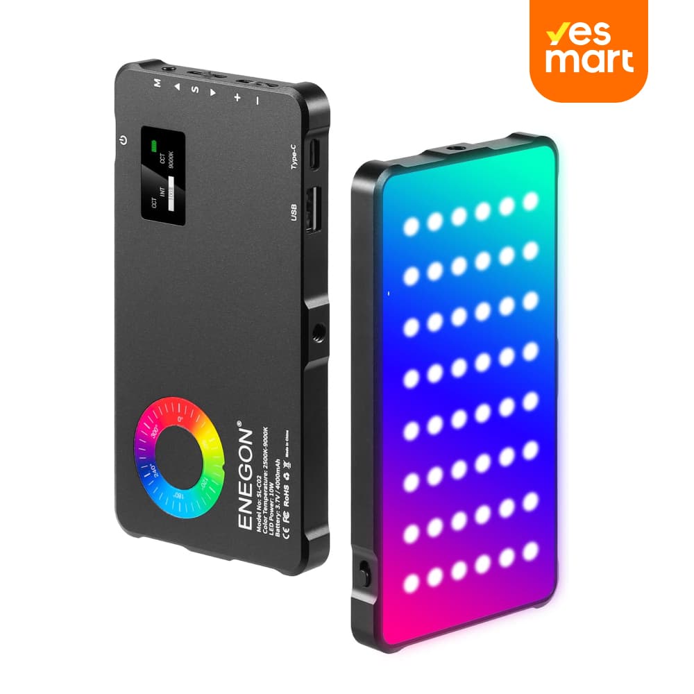 Luz de Video RGB con Batería Recargable 4000 mAh, 24 Efectos de Iluminación, Panel LED de Video con CRI≥95, 2500-9000K, Función de Banco de Energía – SC018
