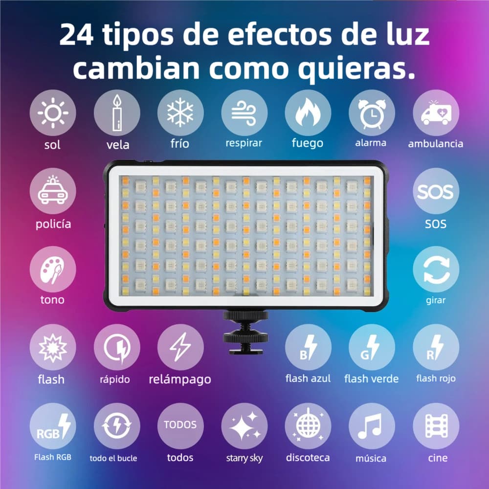 Luz de Video RGB con Batería Recargable 4000 mAh, 24 Efectos de Iluminación, Panel LED de Video con CRI≥95, 2500-9000K, Función de Banco de Energía – SC018