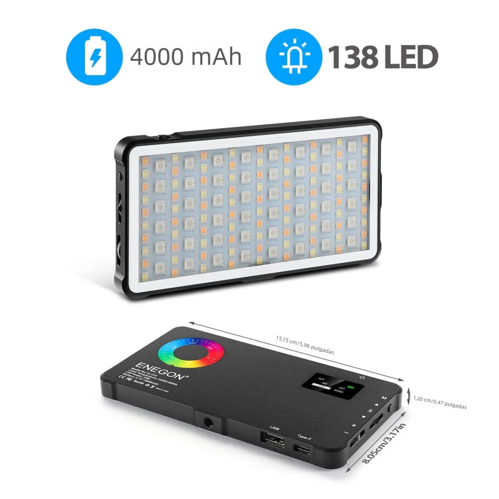 Luz de Video RGB con Batería Recargable 4000 mAh, 24 Efectos de Iluminación, Panel LED de Video con CRI≥95, 2500-9000K, Función de Banco de Energía – SC018