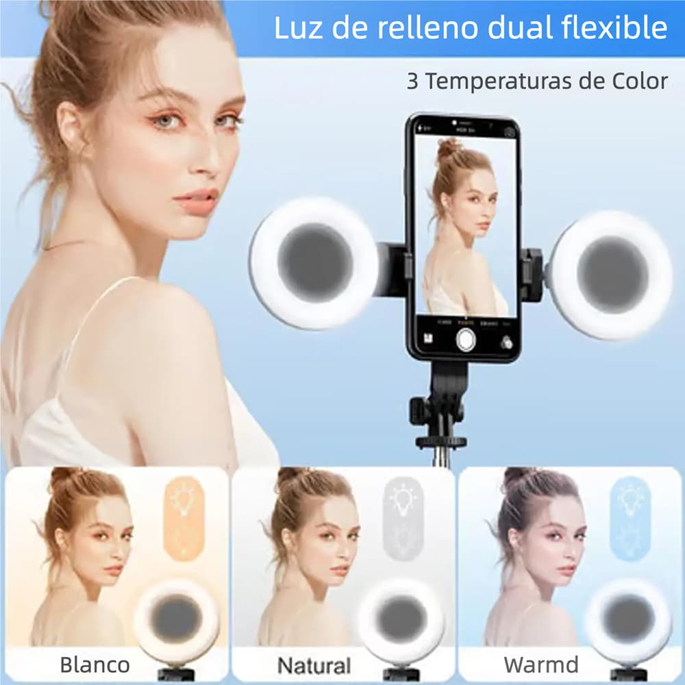 Trípode Extensible 67” con Luz y Bluetooth – Selfie Stick 3 en 1 con Control Remoto para Celular, Grabación y Transmisión
