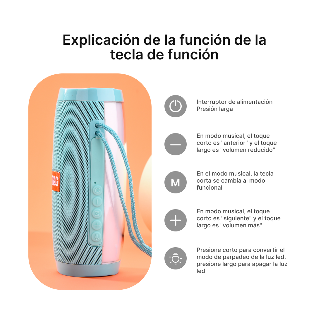 Altavoz Bluetooth con FM, LED Multicolor y Conexión de Audio BS016 - Yesmart