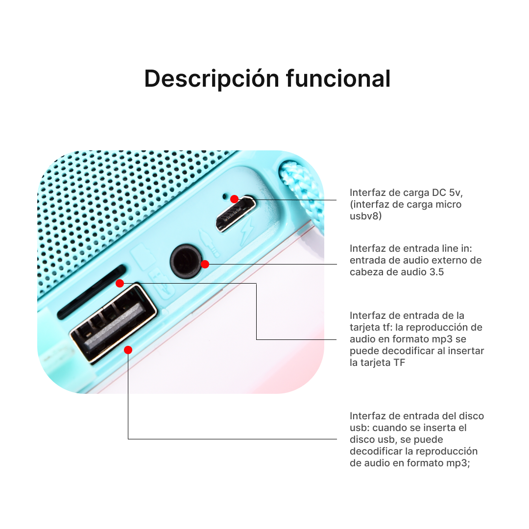 Altavoz Bluetooth con FM, LED Multicolor y Conexión de Audio BS016 - Yesmart