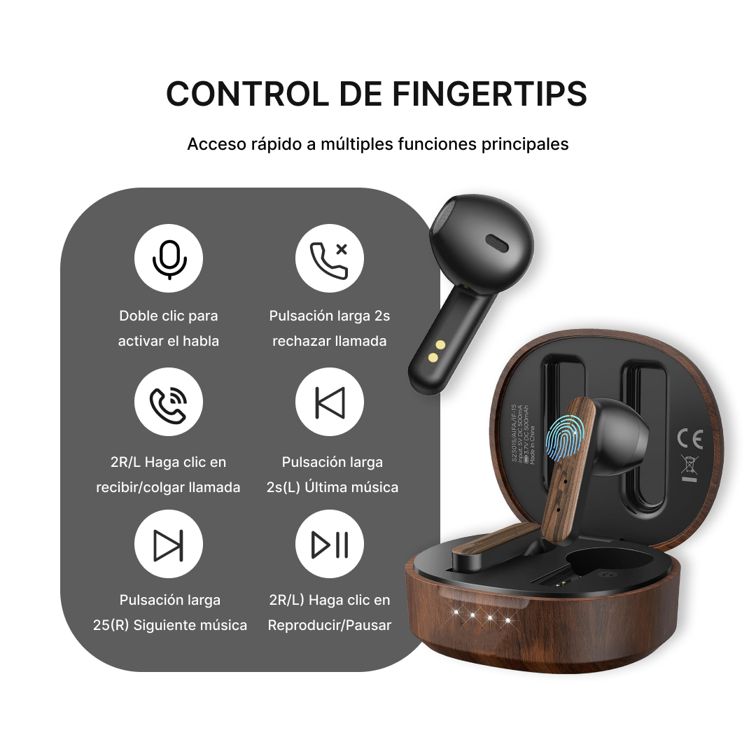 Auriculares Bluetooth 5.3 con Diseño de Madera Natural, Larga Autonomía y Control Inteligente -BH020 - Yesmart