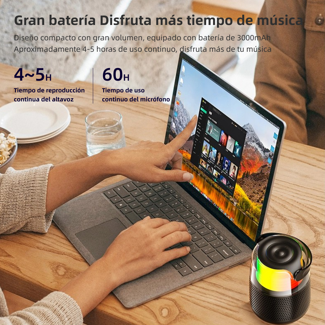 Altavoces Micrófono karaoke bluetooth speaker soporte TF radio tarjeta luz intermitente ajustable -BS009 - Yesmart