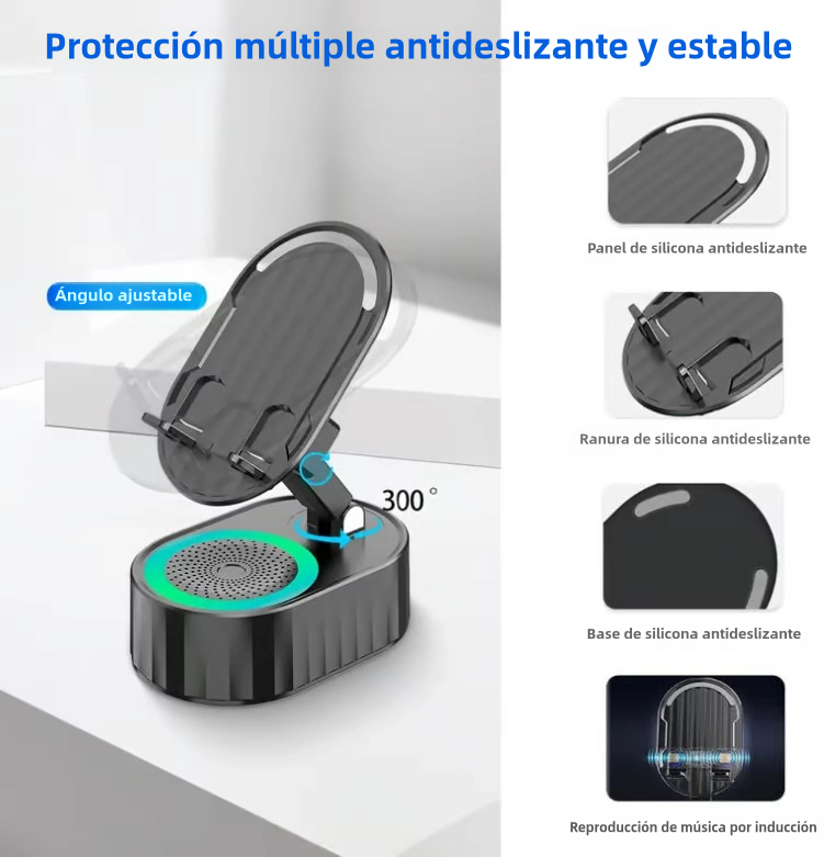 Upgraded Cell Phone Stand with Induction Speaker, Power Bank & Atmosphere Light – Adjustable, Foldable, and Compatible with Smartphones and Tablets BS018 - Yesmart