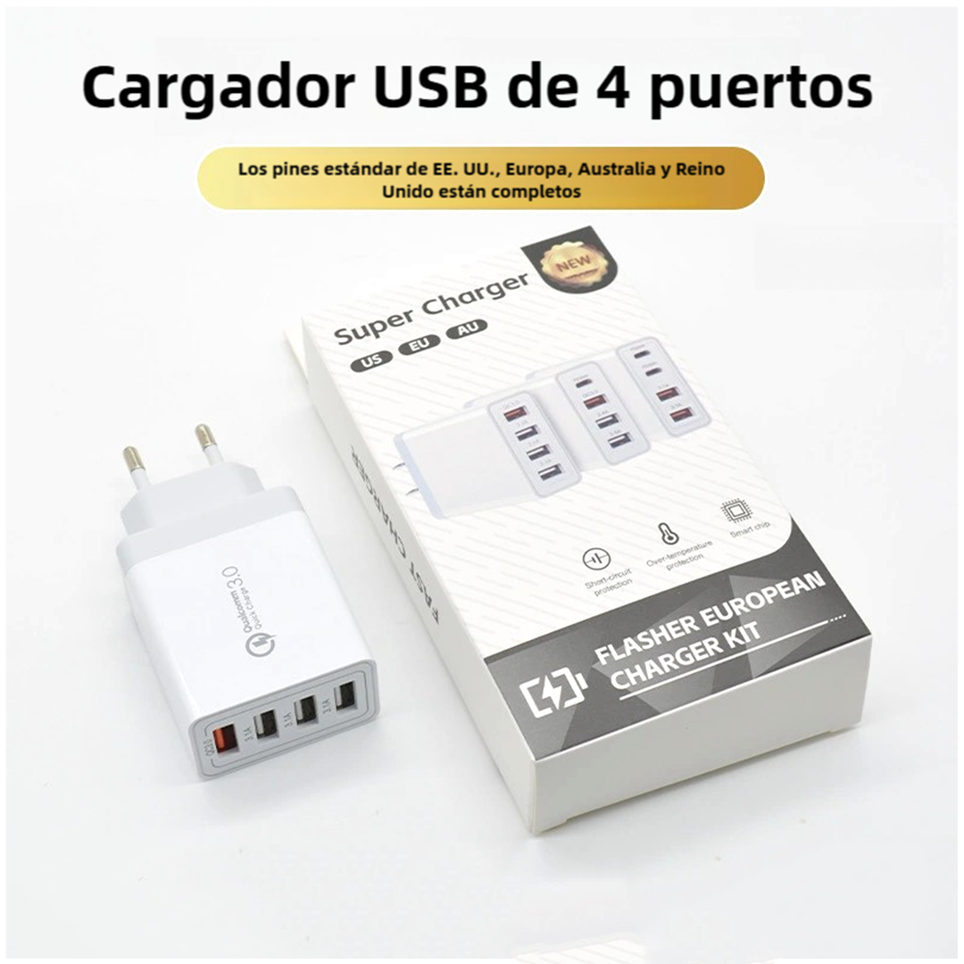 Cargador Rápido de 4 Puertos USB 48W con QC 3.0 y Protección Inteligente CI003 - Yesmart