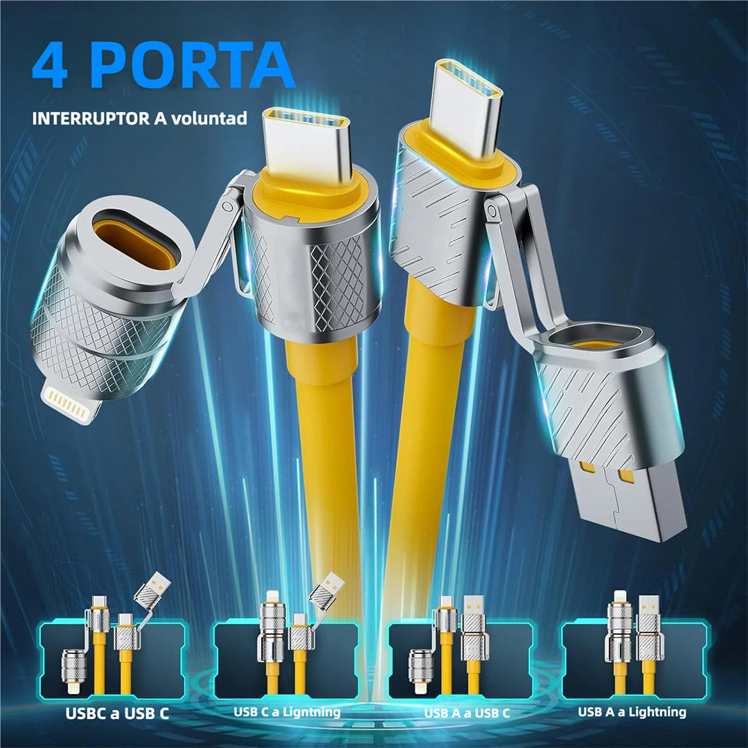 Cable de Carga Multifuncional 4 en 1 USB MAX 240W Carga Rápida/ Cable de Carga con USB A + Tipo C para iPhone 16/15 14 13, iPad, Samsung Galaxy, MacBook, Tablets y Más - CI015