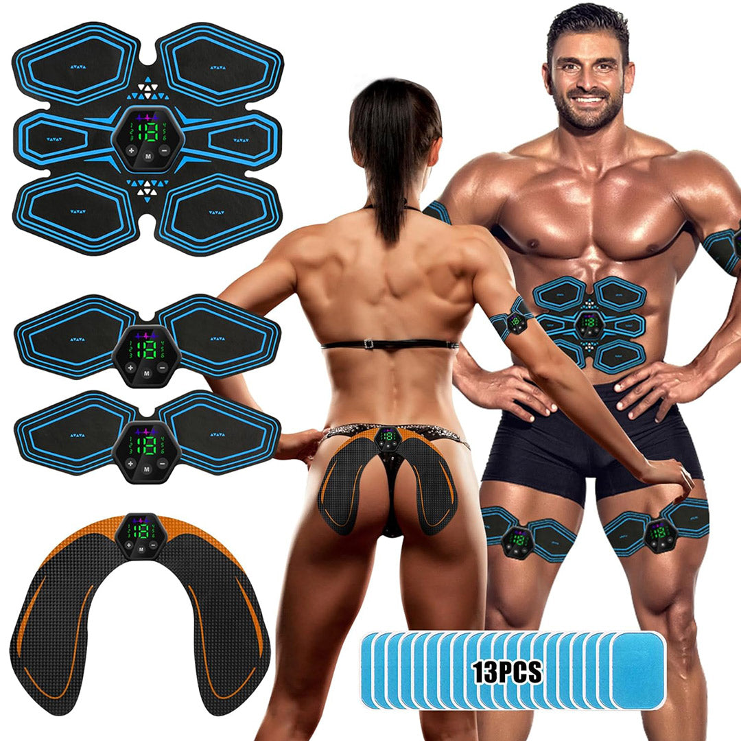 Entrenador Muscular EMS – Tonificador Abdominal Eléctrico con 6 Modos y 19 Niveles, Estimulador de Brazos, Piernas y Glúteos, Pantalla LCD, USB Recargable – PR004