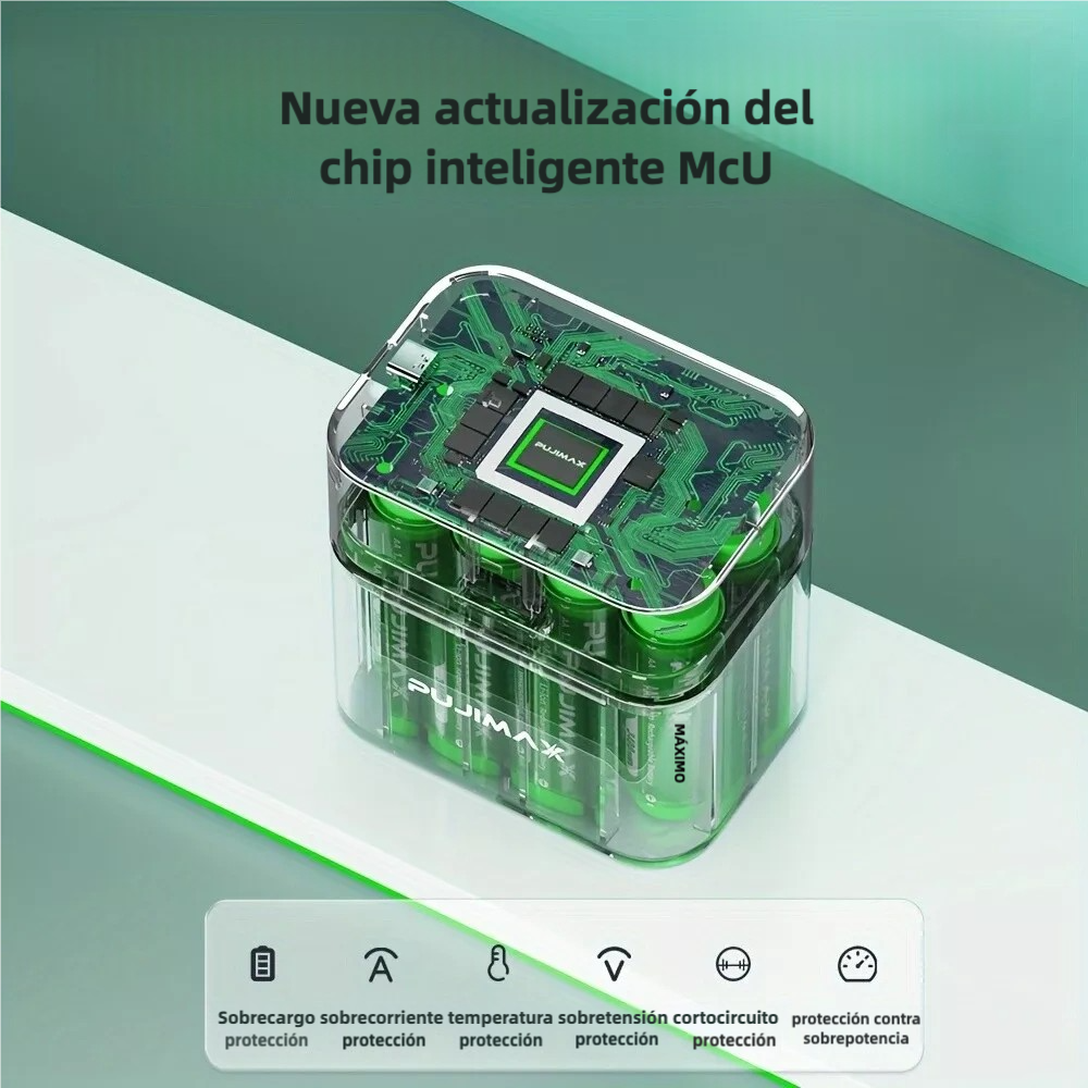 8 PACK Baterías Recargables AA 3400mWh 1.5V Li-ion + Caja de Carga Integrada PUJIMAX Cargador de Baterías Li-ion AA 1.5V BT002 - Yesmart