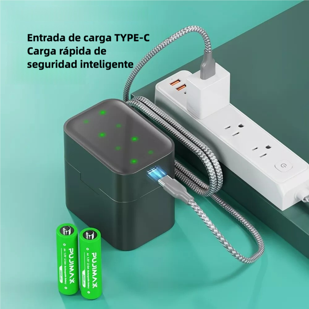 8 PACK Baterías Recargables AA 3400mWh 1.5V Li-ion + Caja de Carga Integrada PUJIMAX Cargador de Baterías Li-ion AA 1.5V BT002 - Yesmart