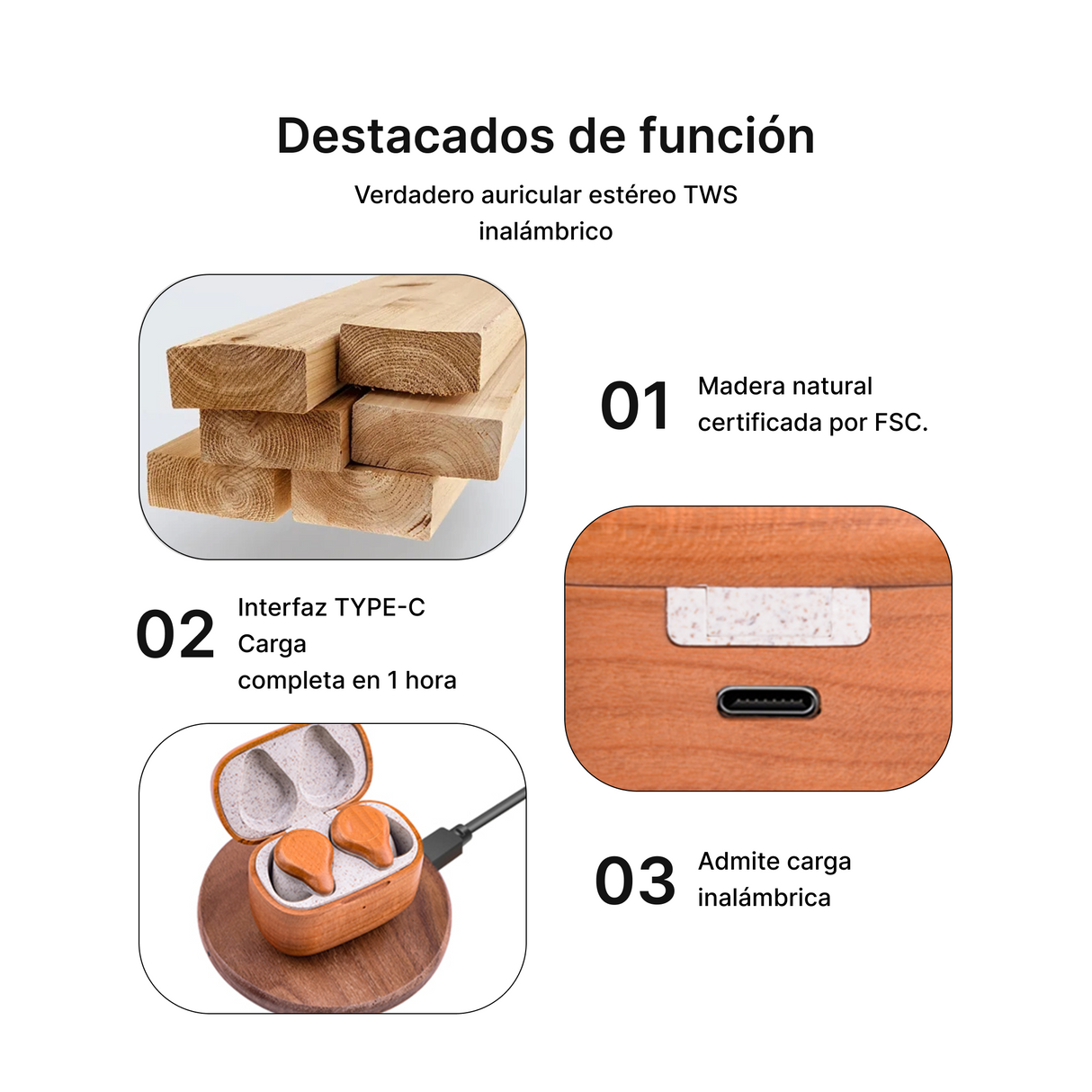 Auriculares Madera Ecológica, Alta Fidelidad y Larga Duración de Batería -BH020 - Yesmart