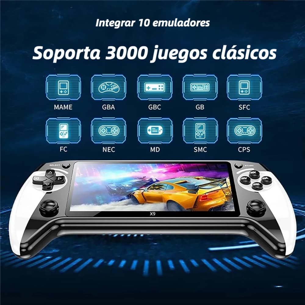 Consola de Videojuegos Portátil X9 con Pantalla Grande de 5.5", Retro Arcade, 8 Emuladores, WiFi para GBA/FC AJ006