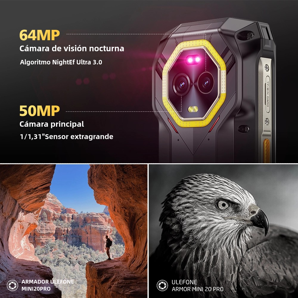 Teléfono inteligente Ulefone Armor Mini 20 Pro 5G 4.7" Rugged Phone, 64MP Night Camera, Android 14 Smartphone, 6200mAh Battery, LED Light -SP001 - Yesmart
