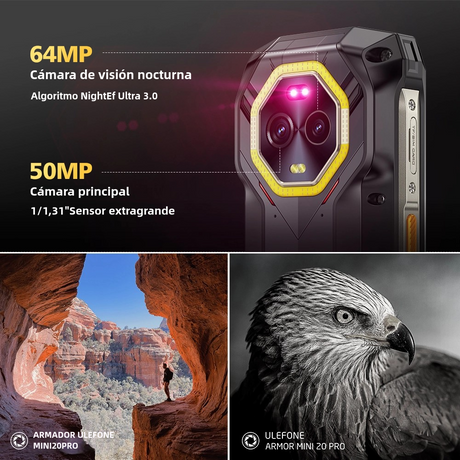 Teléfono inteligente Ulefone Armor Mini 20 Pro 5G 4.7" Rugged Phone, 64MP Night Camera, Android 14 Smartphone, 6200mAh Battery, LED Light -SP001 - Yesmart