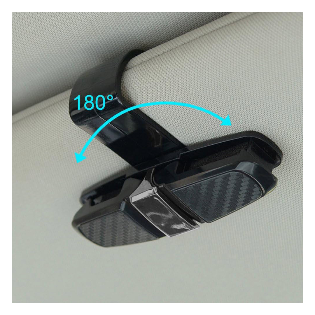 Soporte para Gafas de Sol para Visera de Coche 2 Piezas con Clips y Estuche para Tarjetas - Soporte de Gafas de Sol y Gafas de Vista, Ajustable y Giratorio 180° - AH001