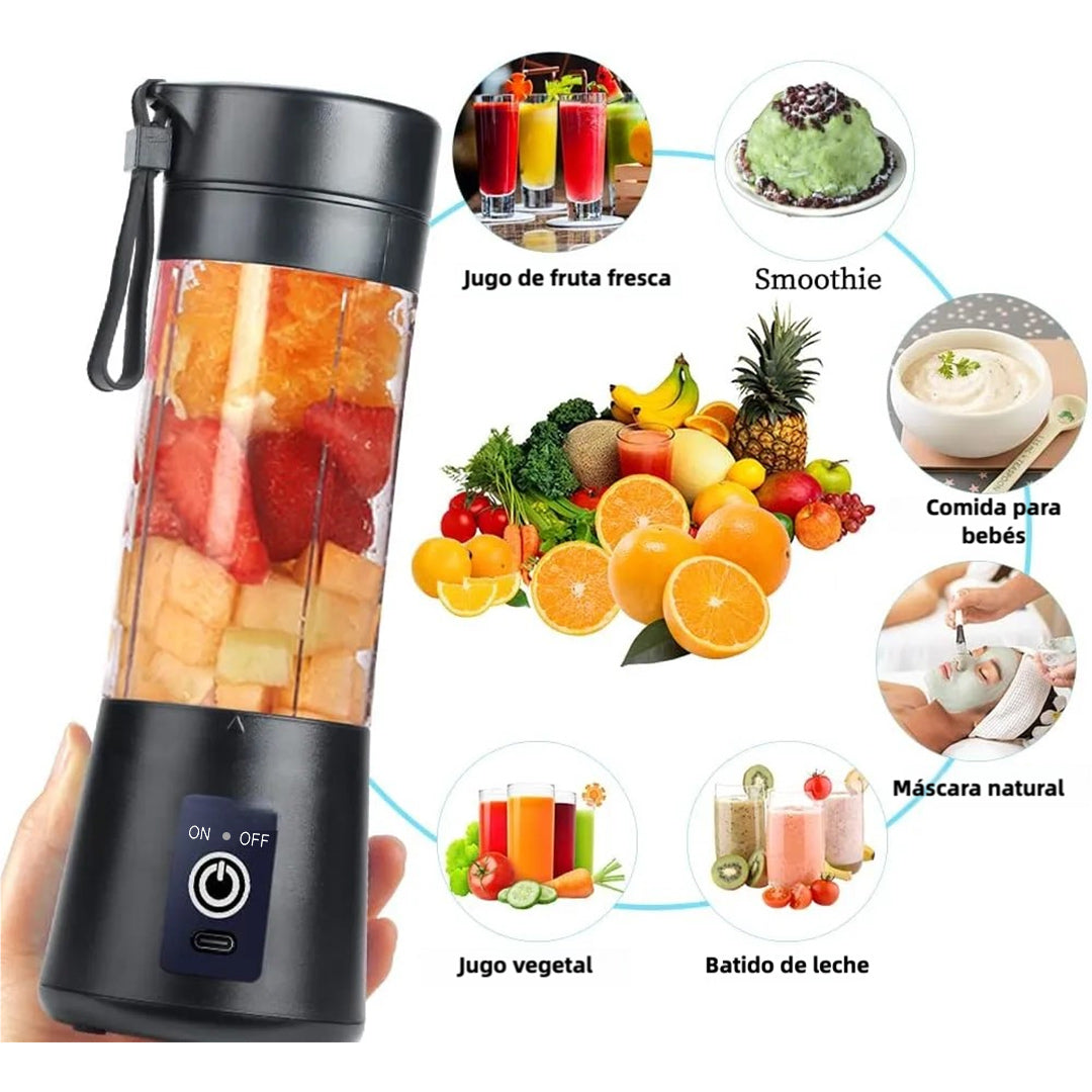Mini Licuadora Portátil USB-C Recargable 12 Oz, Sin BPA, para Batidos y Smoothies, con Tapa a Prueba de Fugas - EJ002