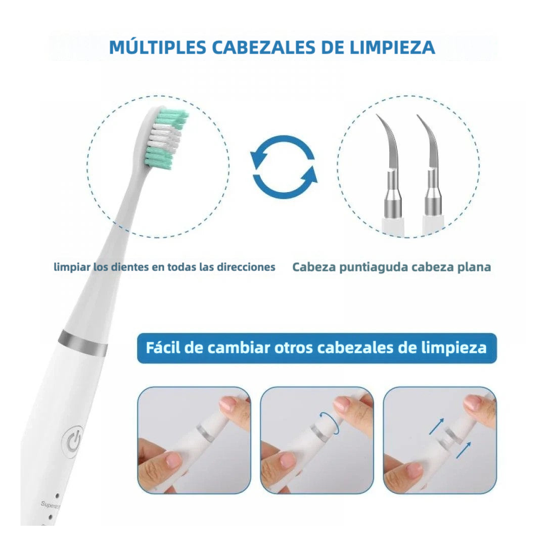 Limpiador Ultrasónico de Placa para Dientes, Removedor de Manchas Dentales con Luz LED, Kit para Blanqueo de Dientes para Niños y Adultos, 3 Modos - CS001