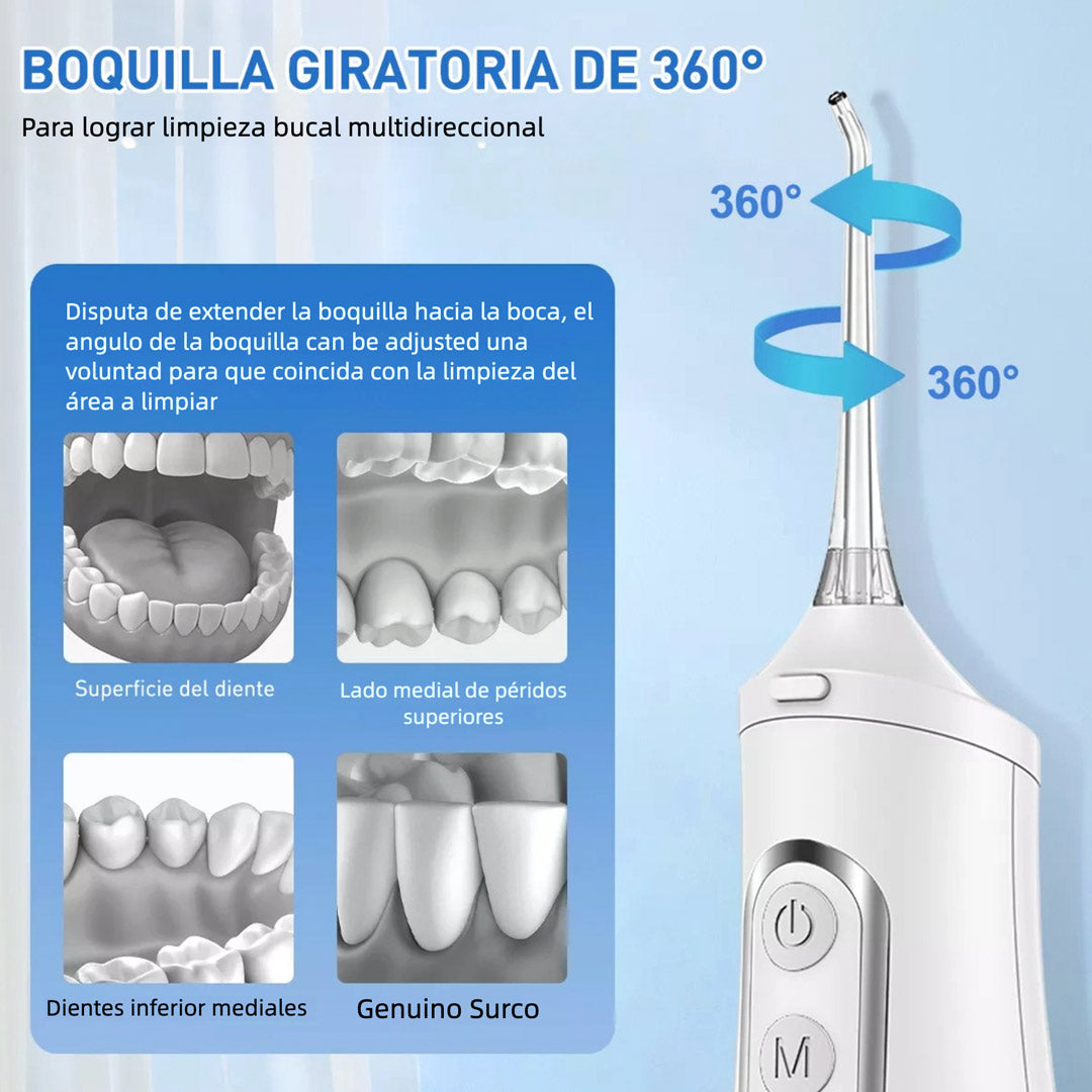 Limpiador Dental Portátil Recargable, Irrigador Bucal Potente, 4 Modos de Presión para Limpiar los Dientes, Must-Have para Viajes y Familia - CS003