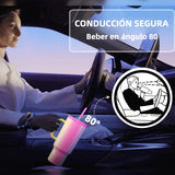 Vaso Térmico de 40oz con Asa, Tapa Antiderrames y Popote, Taza de Café de Acero Inoxidable para Viajes, Mantiene Bebidas Frías por 34 Horas y Calientes por 10 Horas AH014