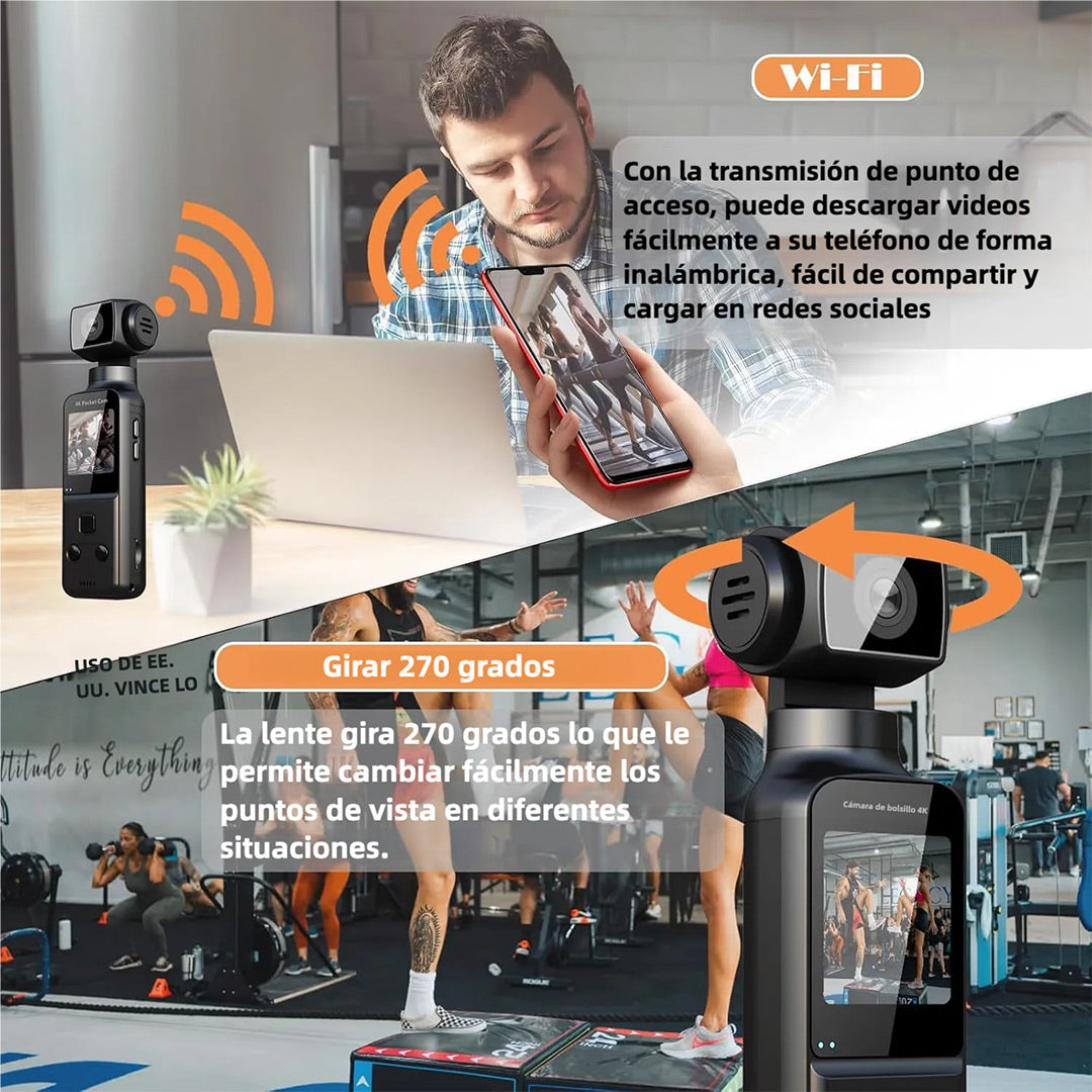 Cámara Corporal 4K con Micrófono Externo y Rotación de 270° - Cámara Compacta para Actividades al Aire Libre y Uso Personal – CC011