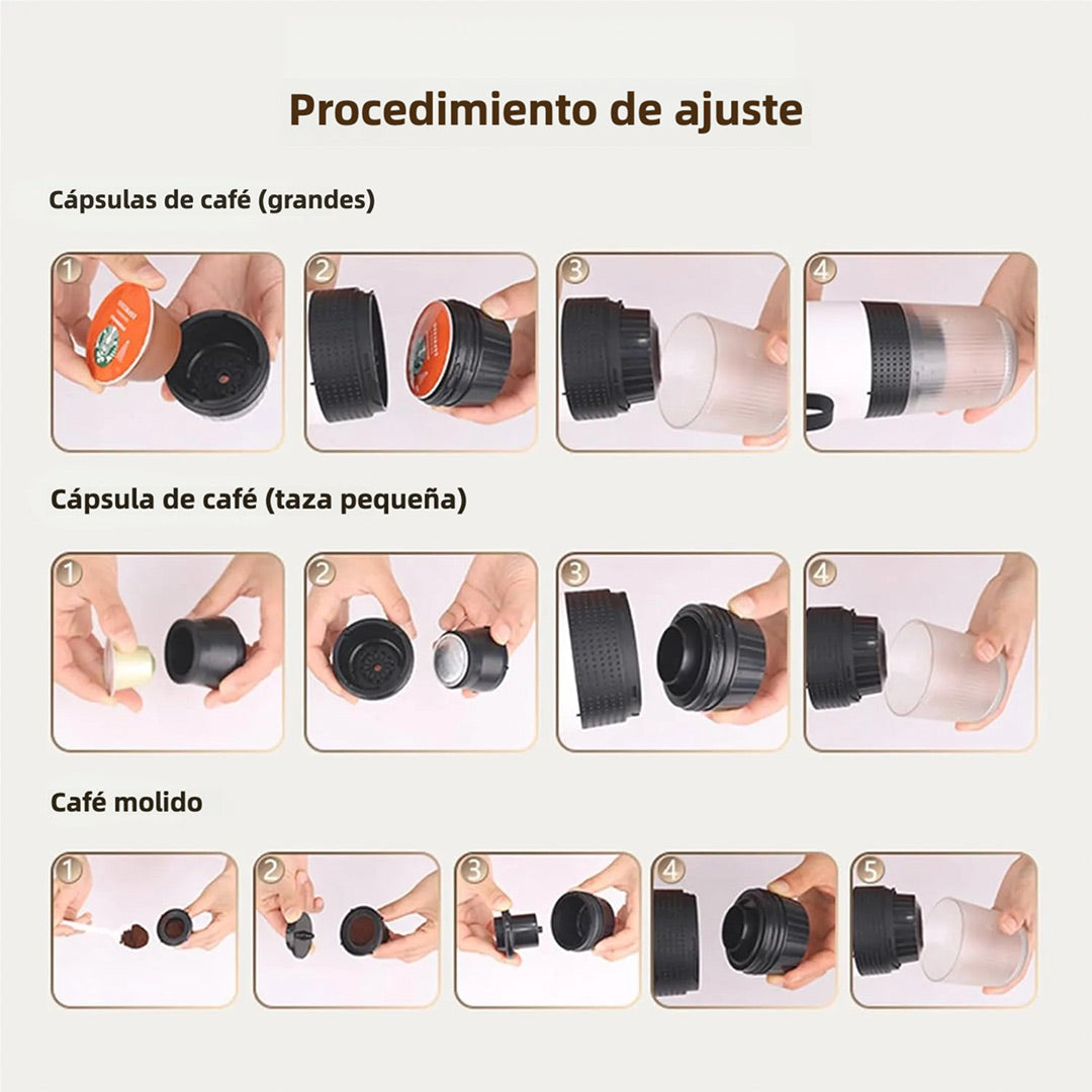 Máquina de Café Portátil 3 en 1 Inalámbrica, Eléctrica para Cápsulas y Café Molido, Con Función de Enfriado y Calentado, Taza de 150ml - EJ006