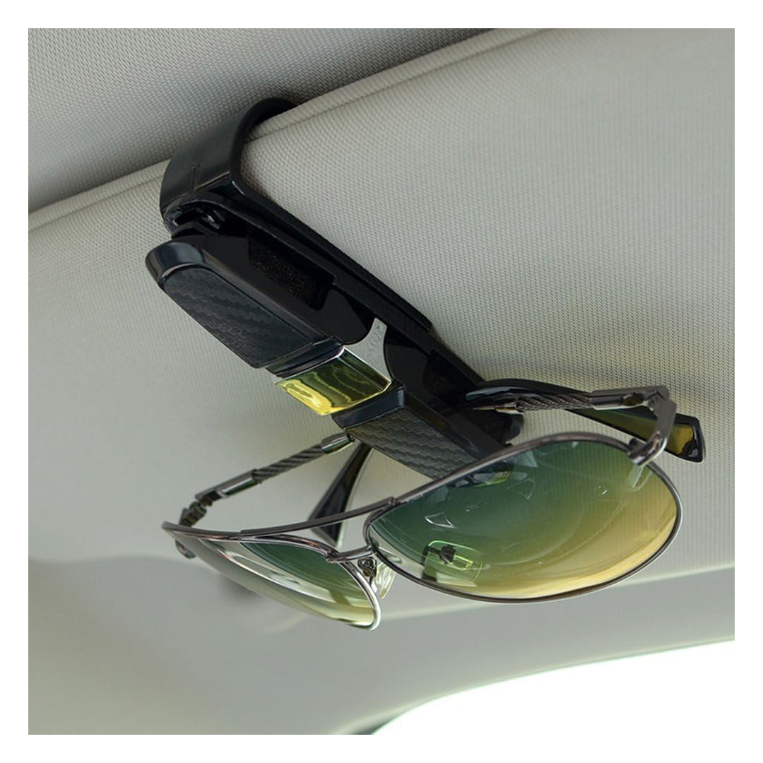 Soporte para Gafas de Sol para Visera de Coche 2 Piezas con Clips y Estuche para Tarjetas - Soporte de Gafas de Sol y Gafas de Vista, Ajustable y Giratorio 180° - AH001