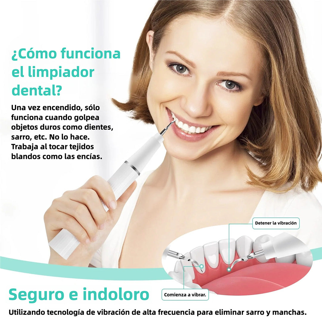 Limpiador Ultrasónico de Placa para Dientes, Removedor de Manchas Dentales con Luz LED, Kit para Blanqueo de Dientes para Niños y Adultos, 3 Modos - CS001