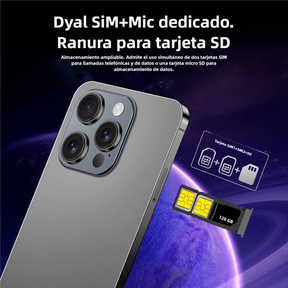 Teléfono inteligente Android 14, 3+64GB, 6.6" Pantalla, Cámara 240MP+80MP, Batería 4000mAh, Procesador Snapdragon -SP004 - Yesmart