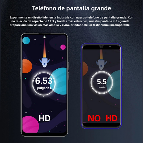 Teléfono inteligente Android 4G, 6.53'' HD, 3GB RAM+32GB ROM, Cámara 13MP+2MP, Dual SIM, Batería 3250mAh con Carga Rápida -SP006 - Yesmart