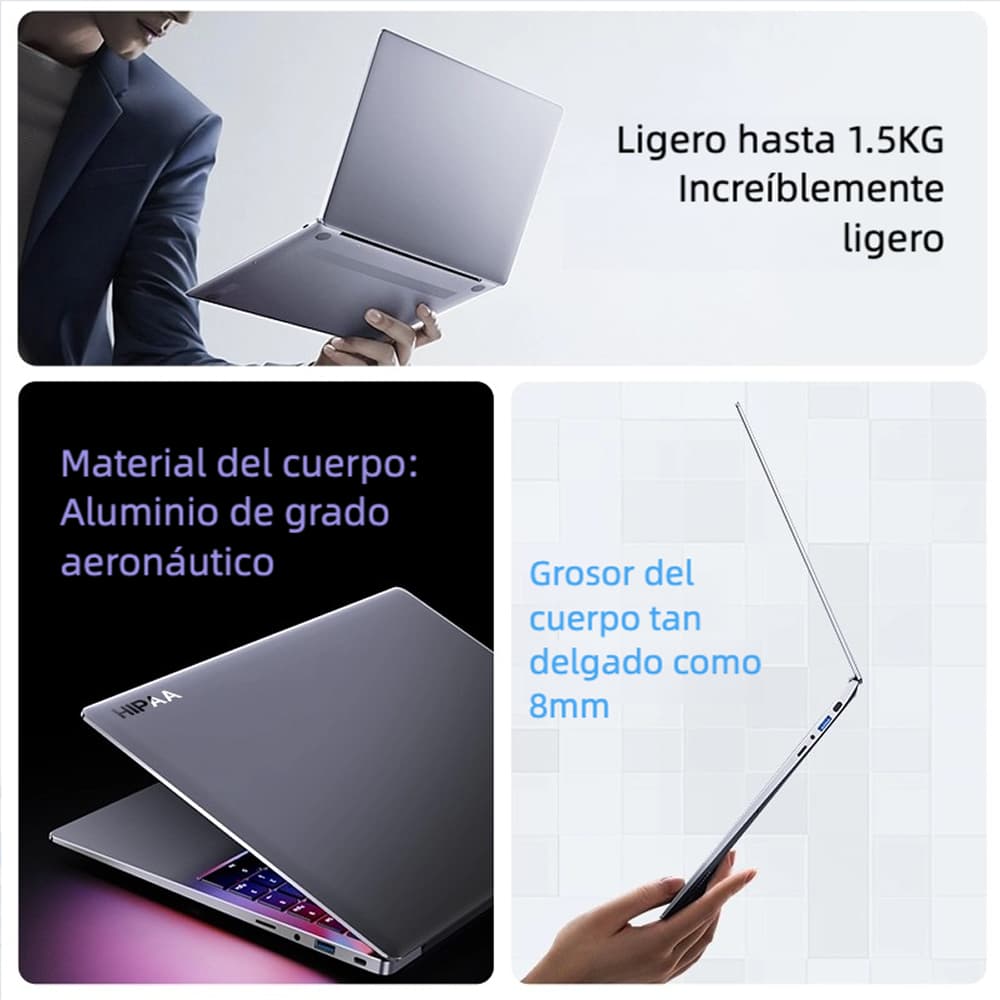 Laptop 15.6 Pulgadas Ultraligera con Pantalla IPS Full HD, Procesador Intel N5095,, Ideal para Estudio y Oficina