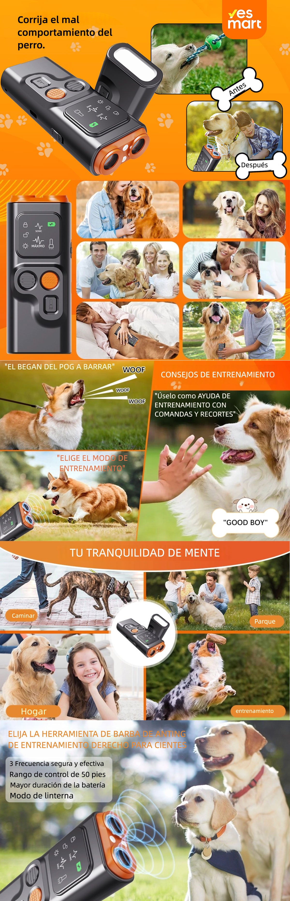 Dispositivo Antiladridos para Perros 2025 - Repelente de Perros con Pantalla HD y Linterna LED, Detiene el Comportamiento Indeseado, Fácil de Usar sin Gritar ni Golpear – DM002
