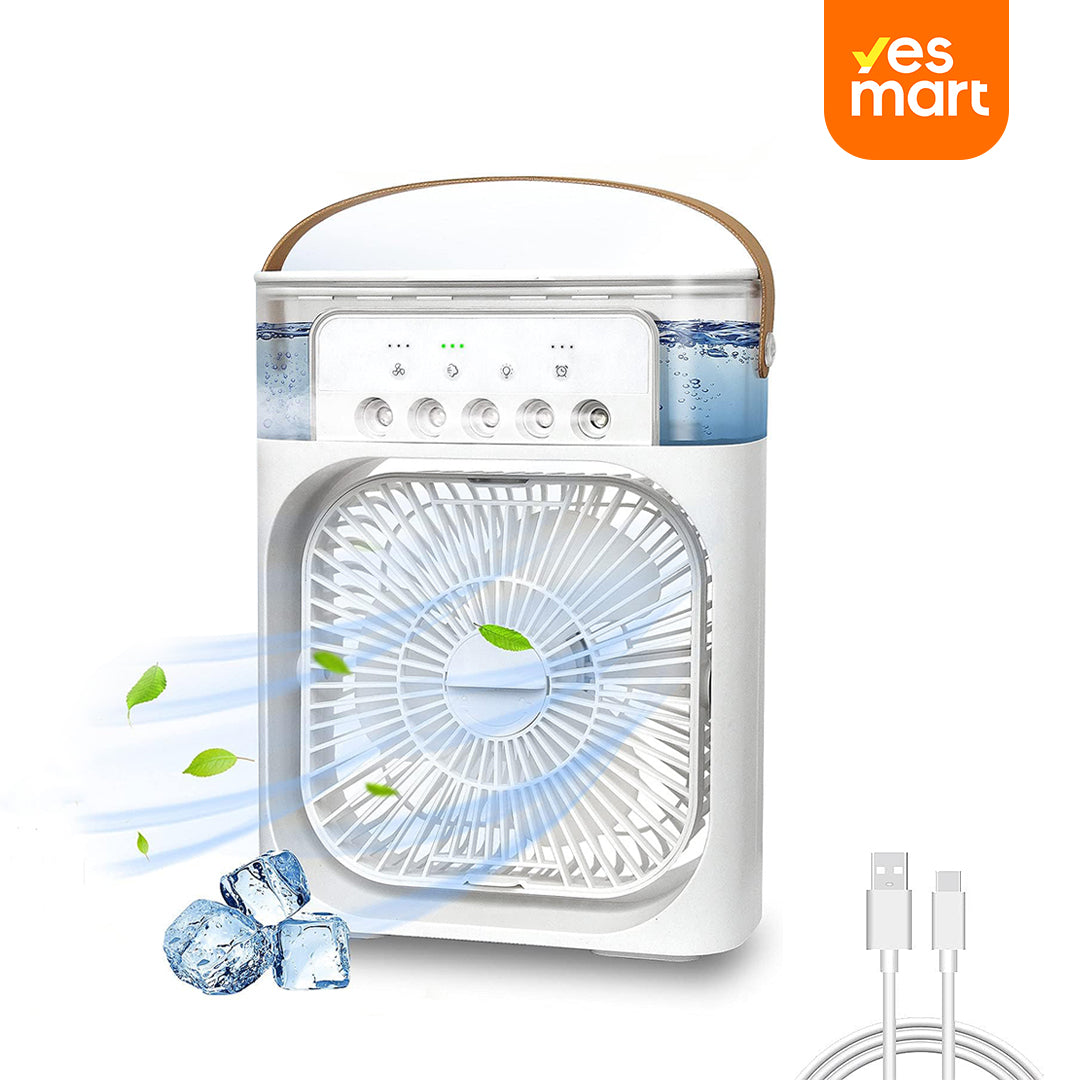 Ventilador de Aire Portátil con Enfriamiento por Evaporación – Mini Enfriador con 7 Luces LED, Temporizador y 3 Velocidades para Escritorio o Mesita - VM010