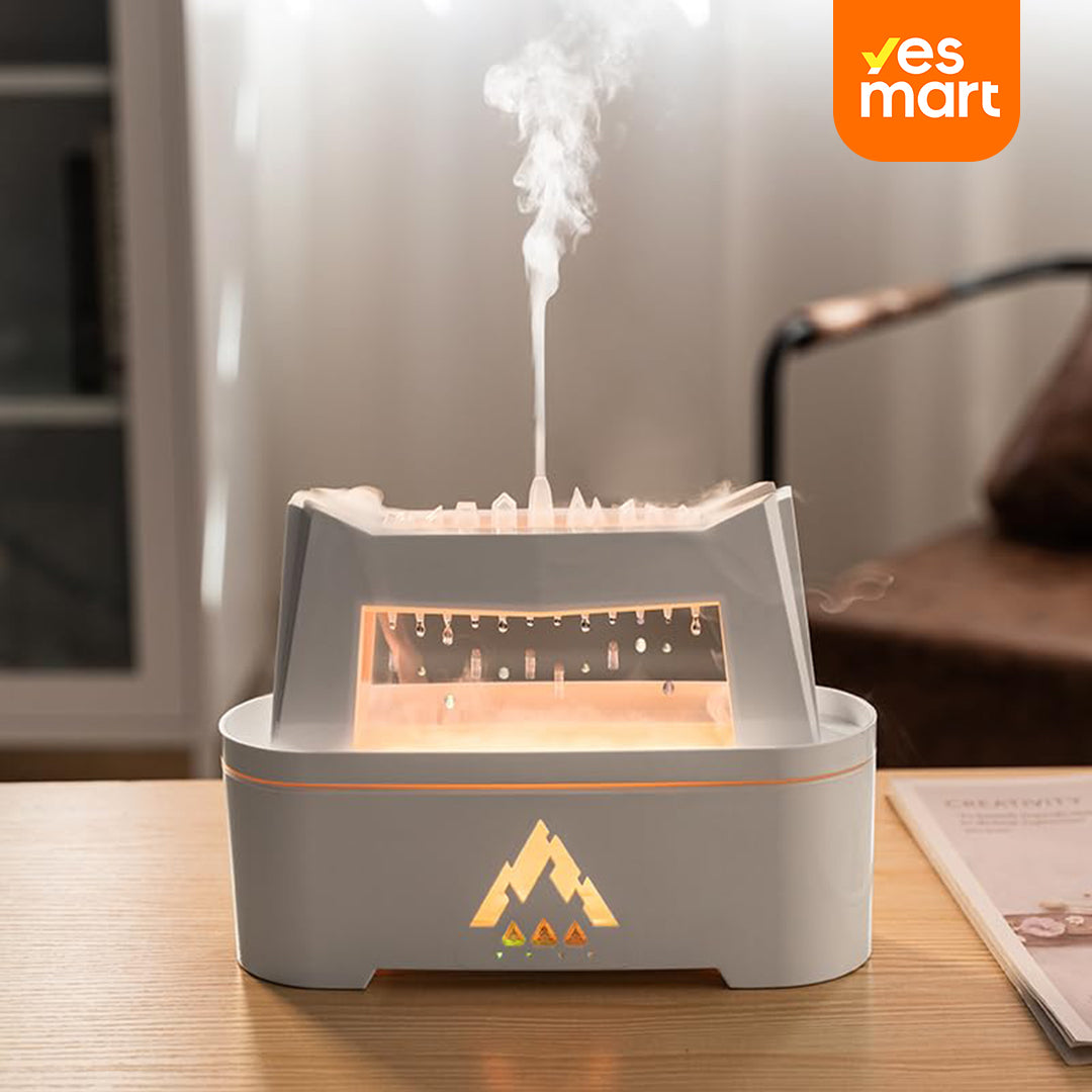 Difusor de Aceites Esenciales con Simulador de Lluvia y Luz de Llama – 300ml con Sonido Relajante, Temporizador y Control Remoto - MA006